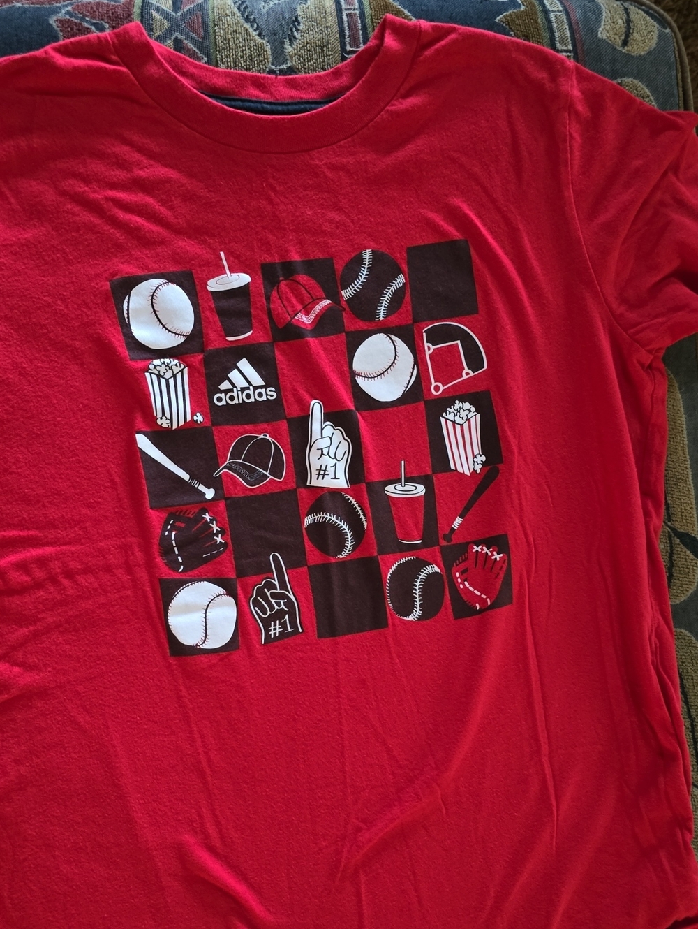 adidas Red Baseball Icon Grid Tee